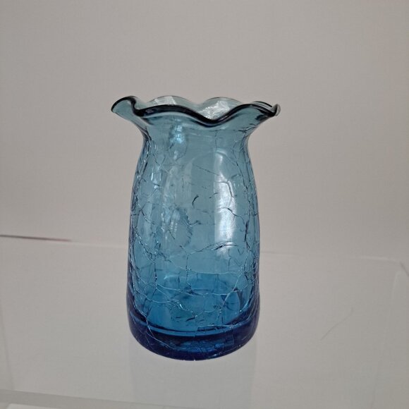 Pilgrim Blue Crackle Glass Pitcher Clear Ribbed Applied Handle - Picture 4 of 7